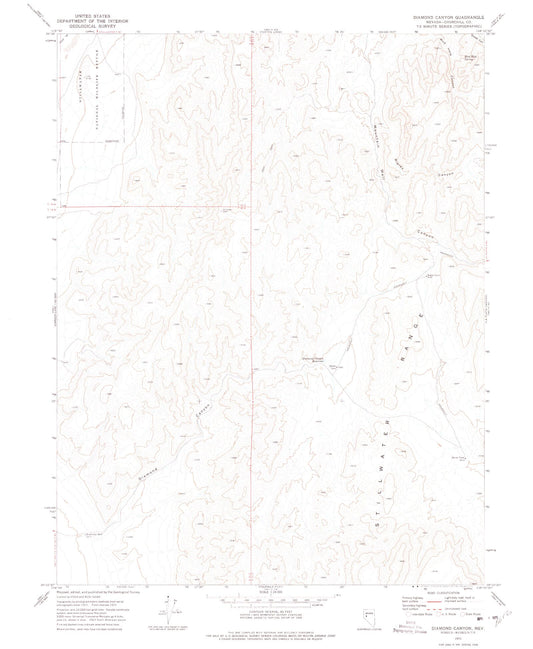 Classic USGS Diamond Canyon Nevada 7.5'x7.5' Topo Map Image