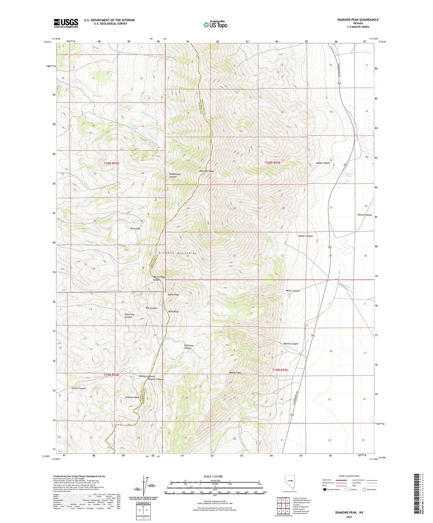 Diamond Peak Nevada US Topo Map Image