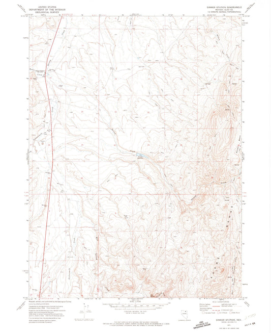 Classic USGS Dinner Station Nevada 7.5'x7.5' Topo Map Image