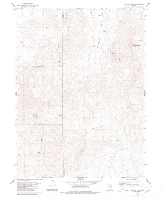 Classic USGS Division Peak Nevada 7.5'x7.5' Topo Map Image