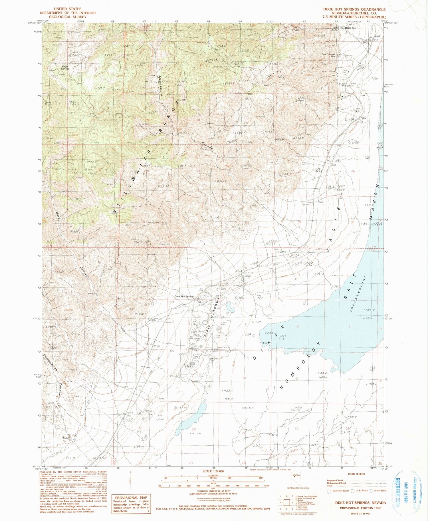 Classic USGS Dixie Hot Springs Nevada 7.5'x7.5' Topo Map Image