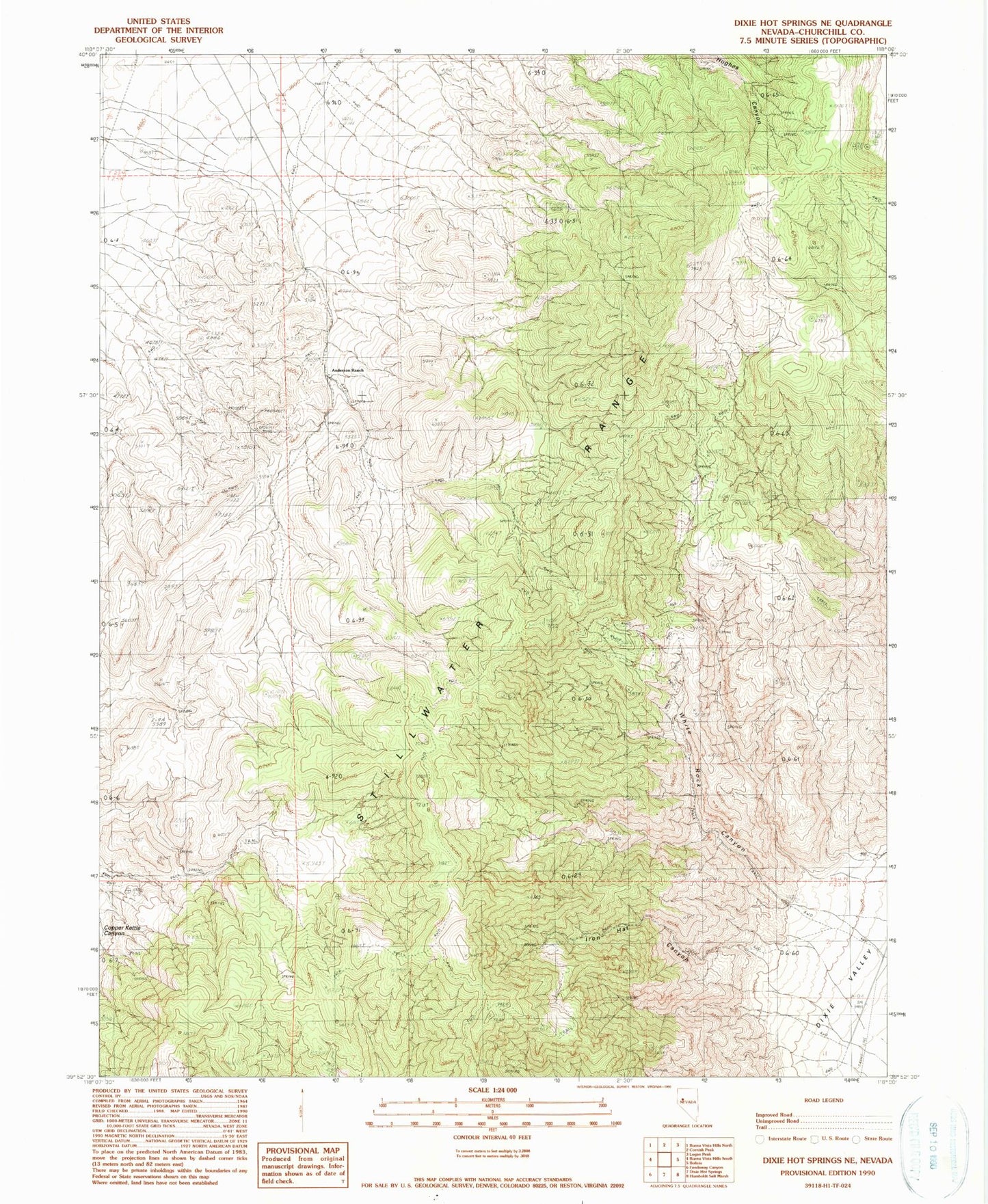 Classic USGS Dixie Hot Springs NE Nevada 7.5'x7.5' Topo Map Image