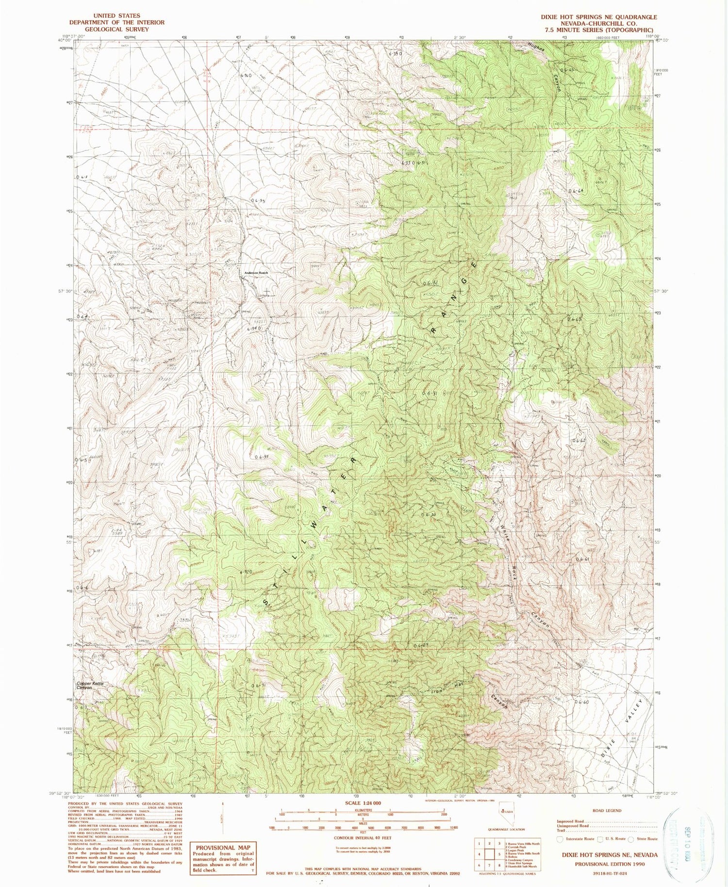 Classic USGS Dixie Hot Springs NE Nevada 7.5'x7.5' Topo Map Image