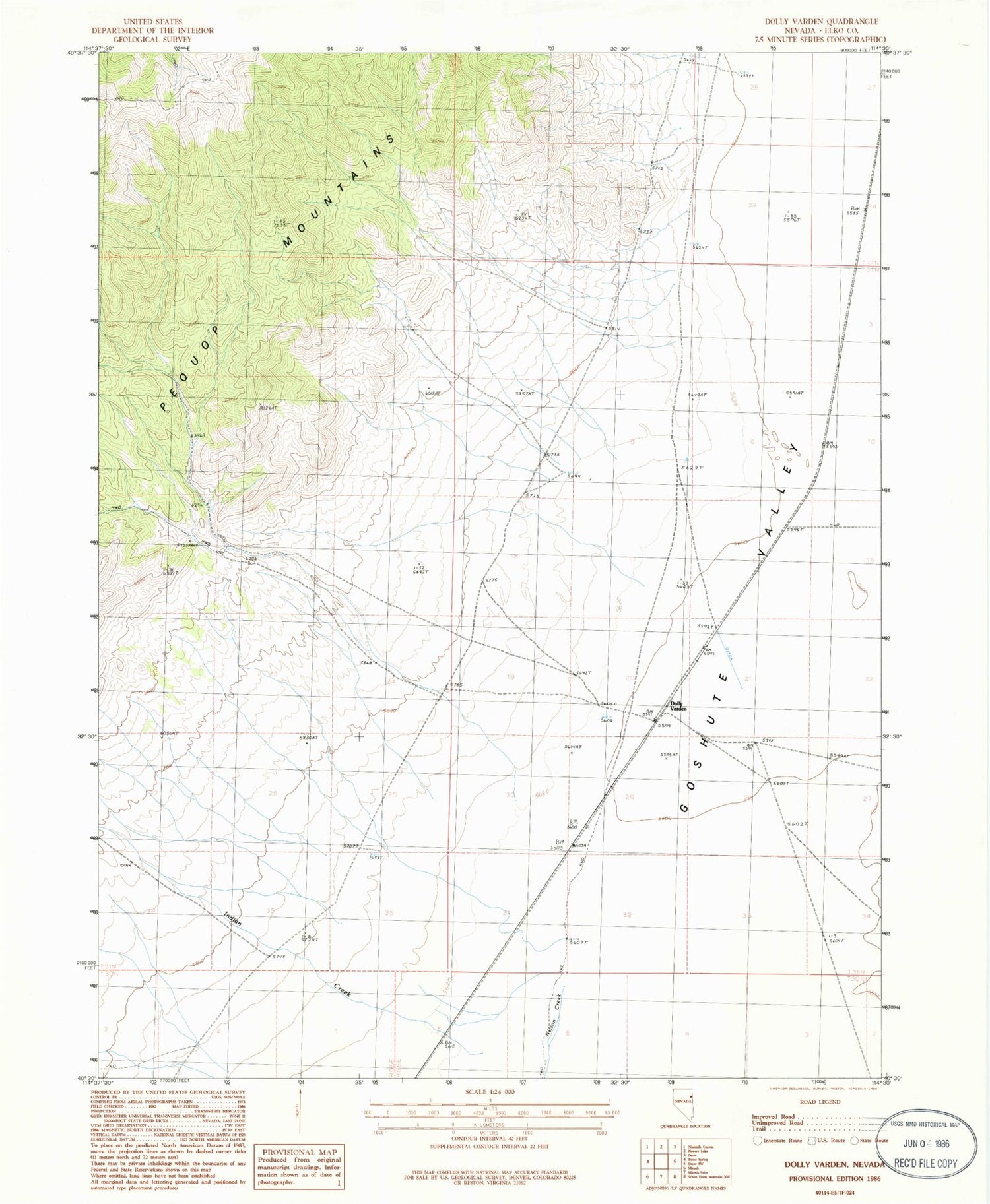 Classic USGS Dolly Varden Nevada 7.5'x7.5' Topo Map Image