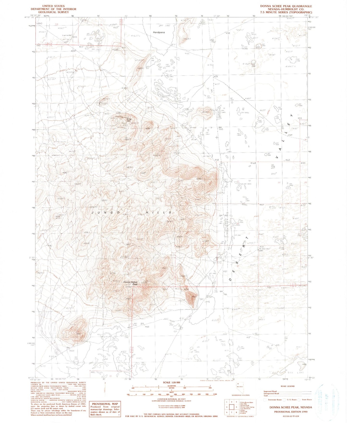 Classic USGS Donna Schee Peak Nevada 7.5'x7.5' Topo Map Image