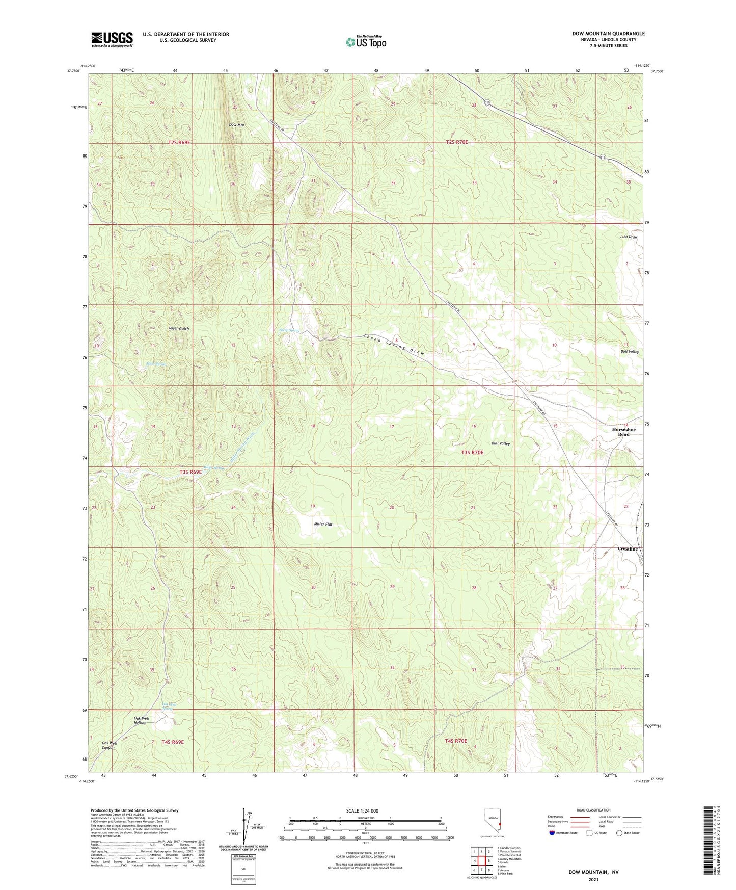 Dow Mountain Nevada US Topo Map Image