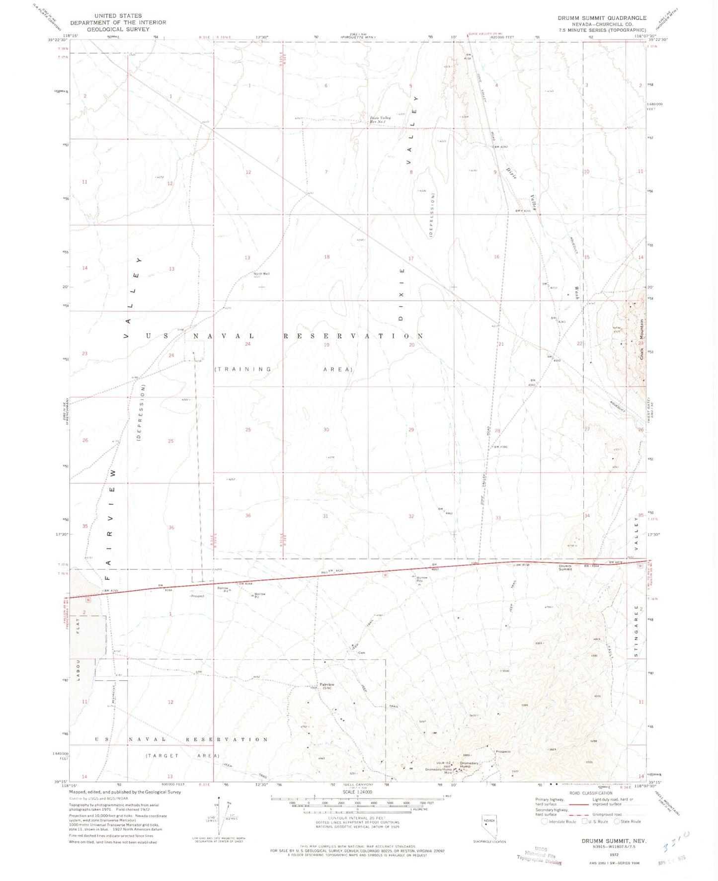Classic USGS Drumm Summit Nevada 7.5'x7.5' Topo Map Image
