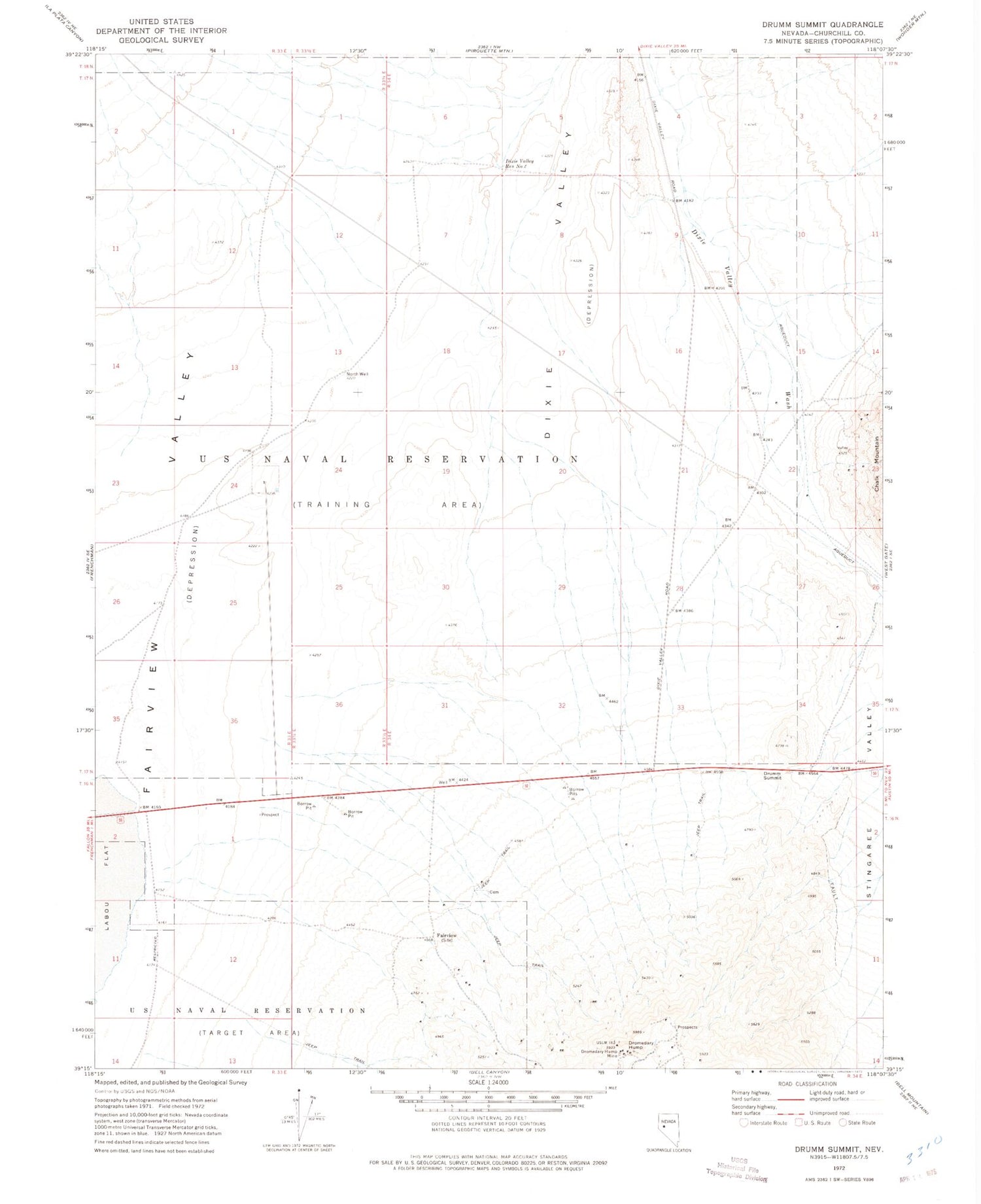 Classic USGS Drumm Summit Nevada 7.5'x7.5' Topo Map Image