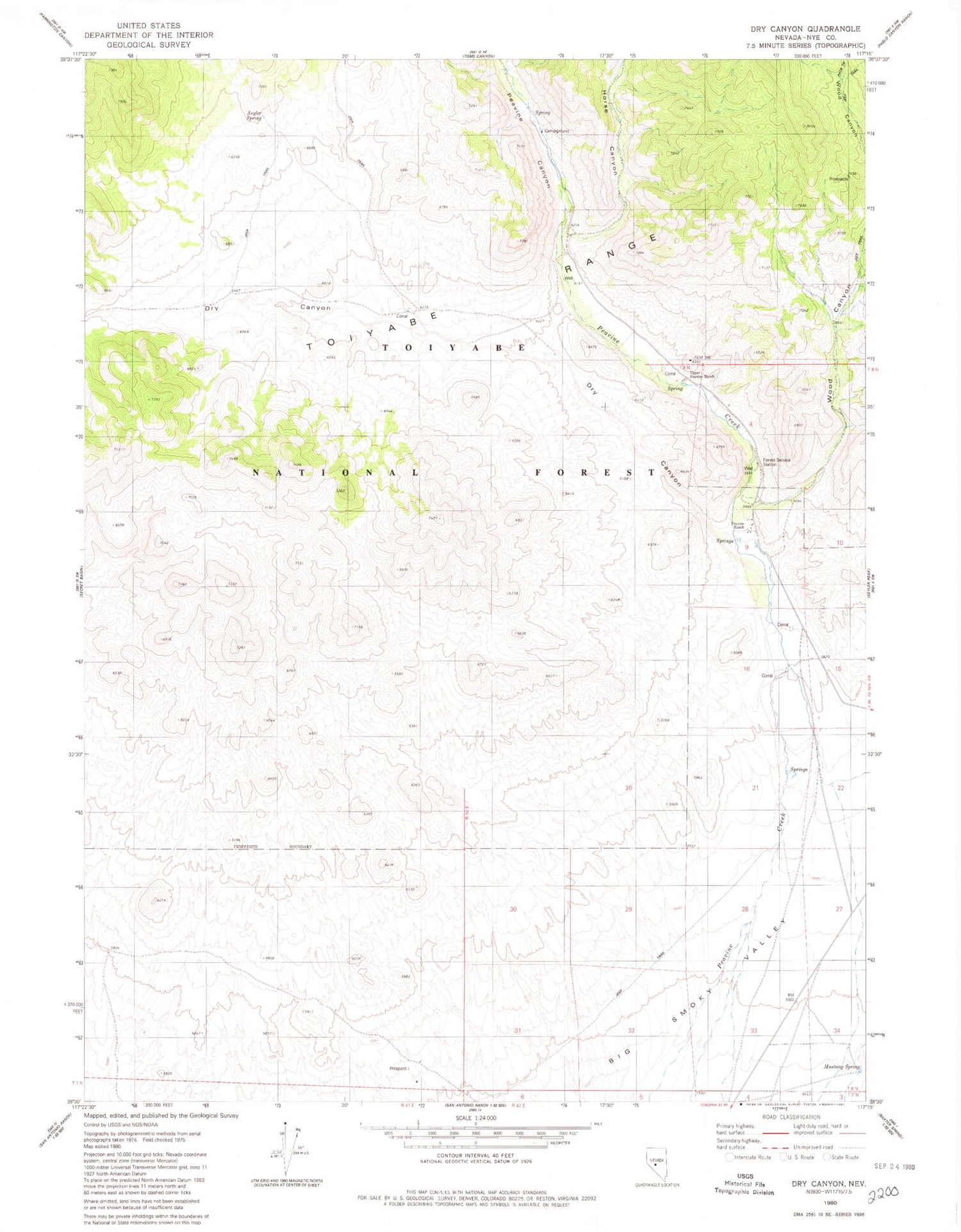 Classic USGS Dry Canyon Nevada 7.5'x7.5' Topo Map Image