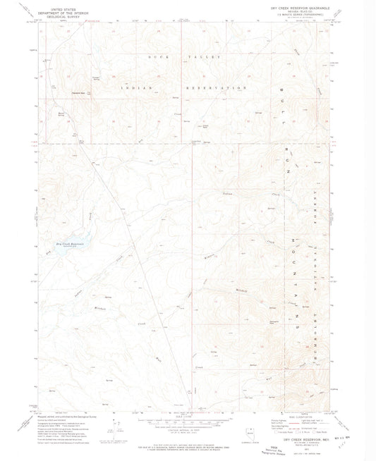 Classic USGS Dry Creek Reservoir Nevada 7.5'x7.5' Topo Map Image