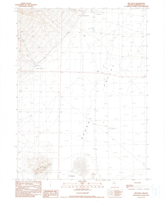 Classic USGS Dry Hills Nevada 7.5'x7.5' Topo Map Image