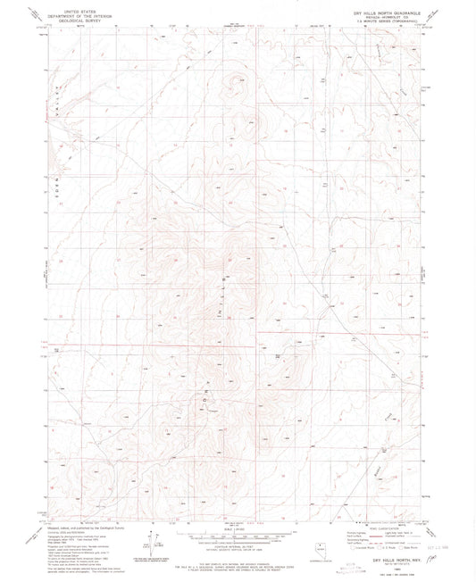 Classic USGS Dry Hills North Nevada 7.5'x7.5' Topo Map Image