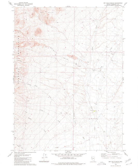 Classic USGS Dry Hills South Nevada 7.5'x7.5' Topo Map Image