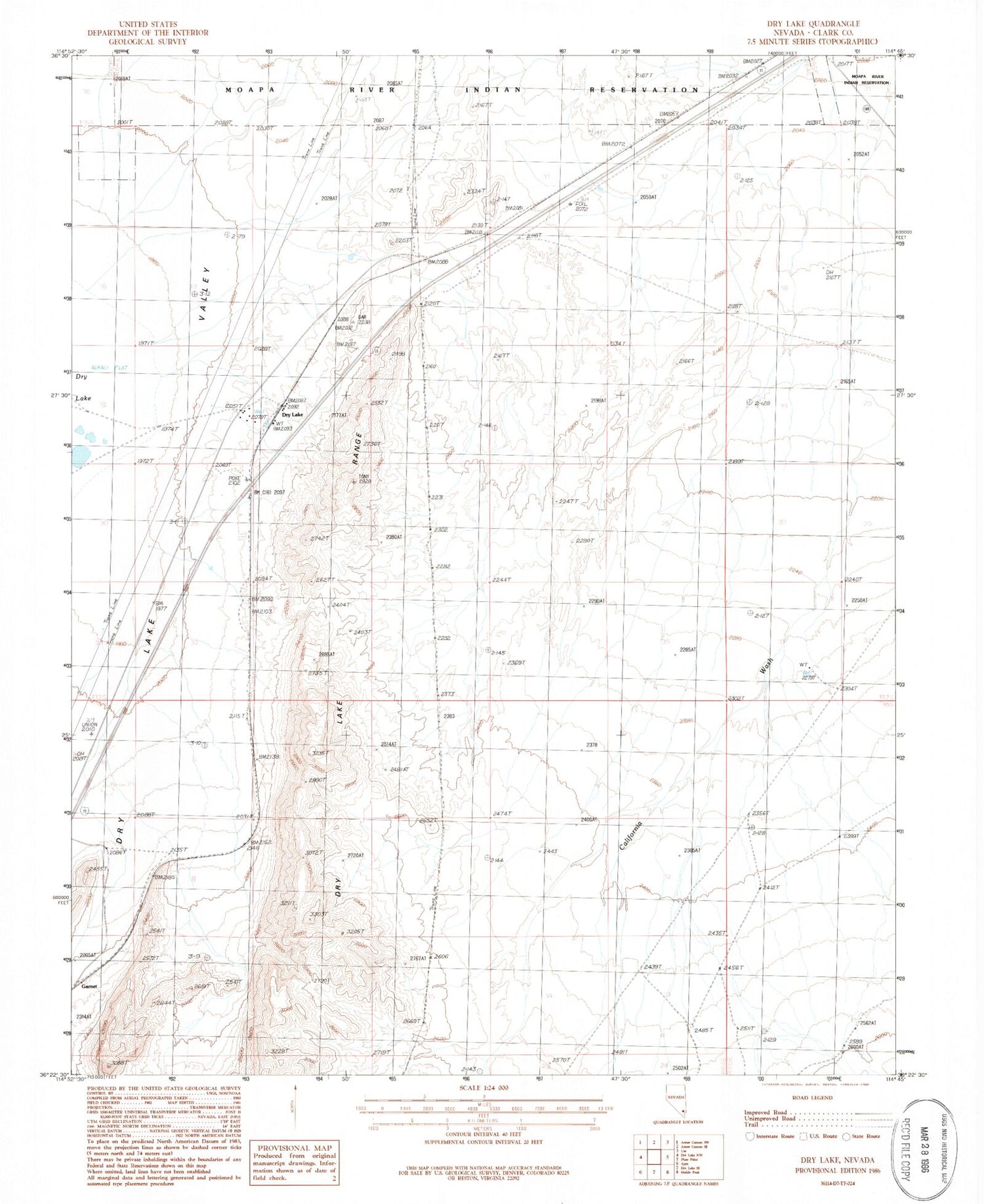 Classic USGS Dry Lake Nevada 7.5'x7.5' Topo Map Image
