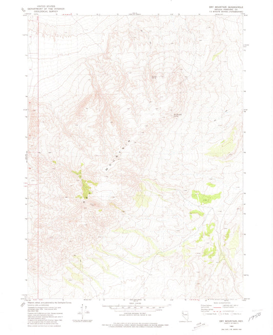 Classic USGS Dry Mountain Nevada 7.5'x7.5' Topo Map Image