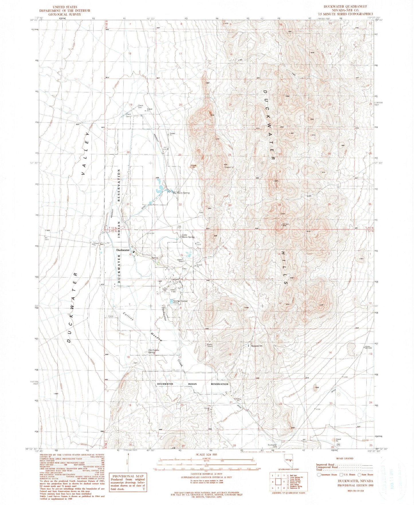Classic USGS Duckwater Nevada 7.5'x7.5' Topo Map Image