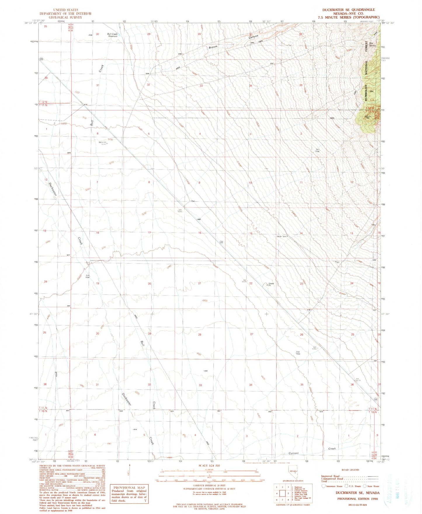 Classic USGS Duckwater SE Nevada 7.5'x7.5' Topo Map Image