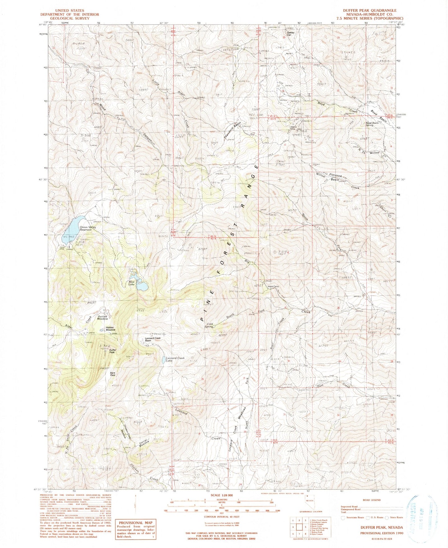 Classic USGS Duffer Peak Nevada 7.5'x7.5' Topo Map Image