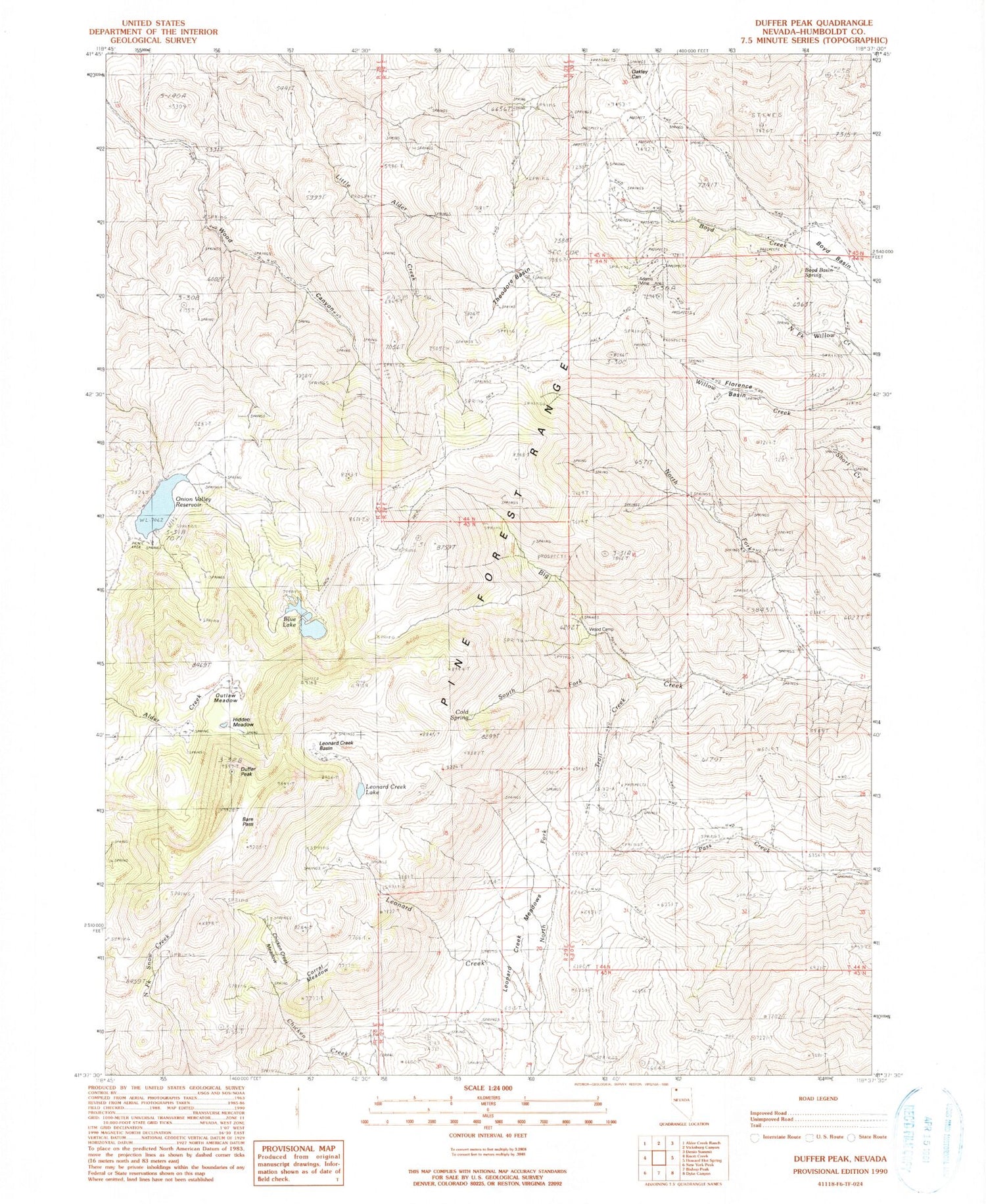 Classic USGS Duffer Peak Nevada 7.5'x7.5' Topo Map Image