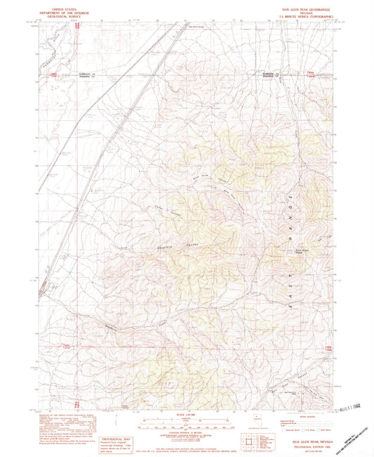 Classic USGS Dun Glen Peak Nevada 7.5'x7.5' Topo Map Image
