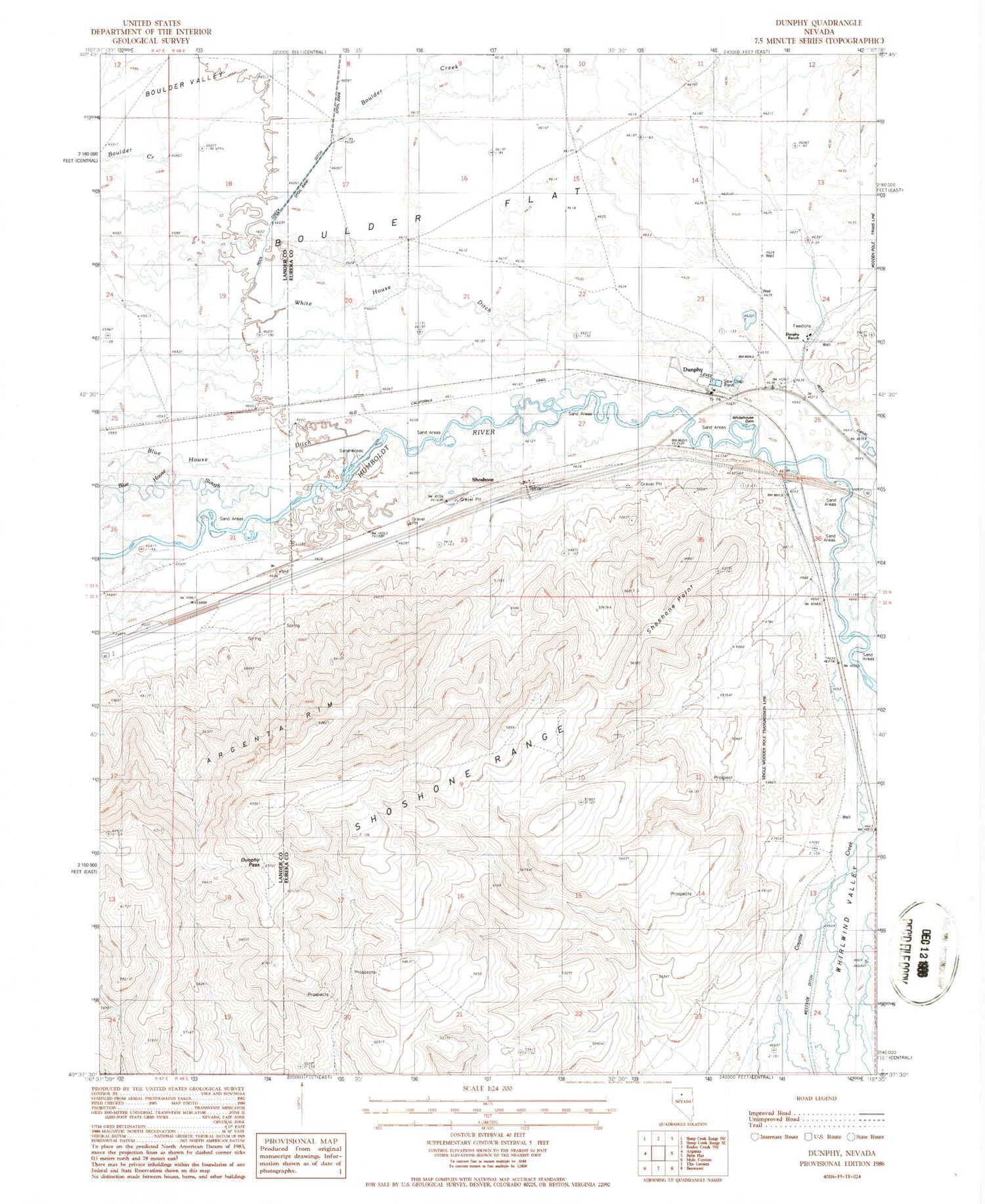 Classic USGS Dunphy Nevada 7.5'x7.5' Topo Map Image