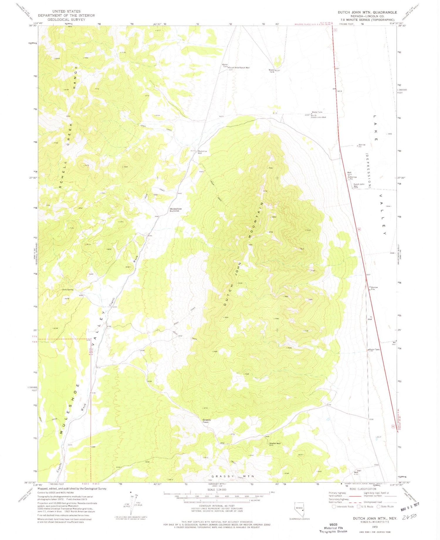 Classic USGS Dutch John Mountain Nevada 7.5'x7.5' Topo Map Image