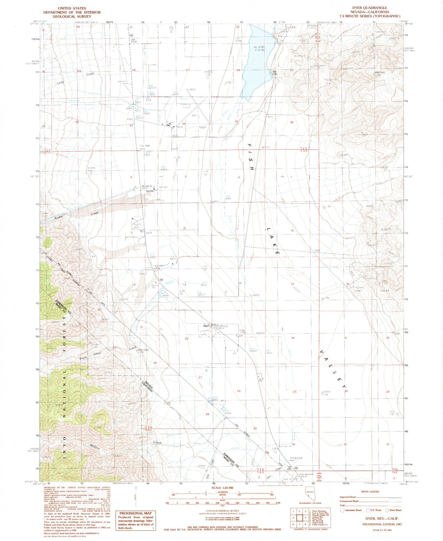 Classic USGS Dyer Nevada 7.5'x7.5' Topo Map Image