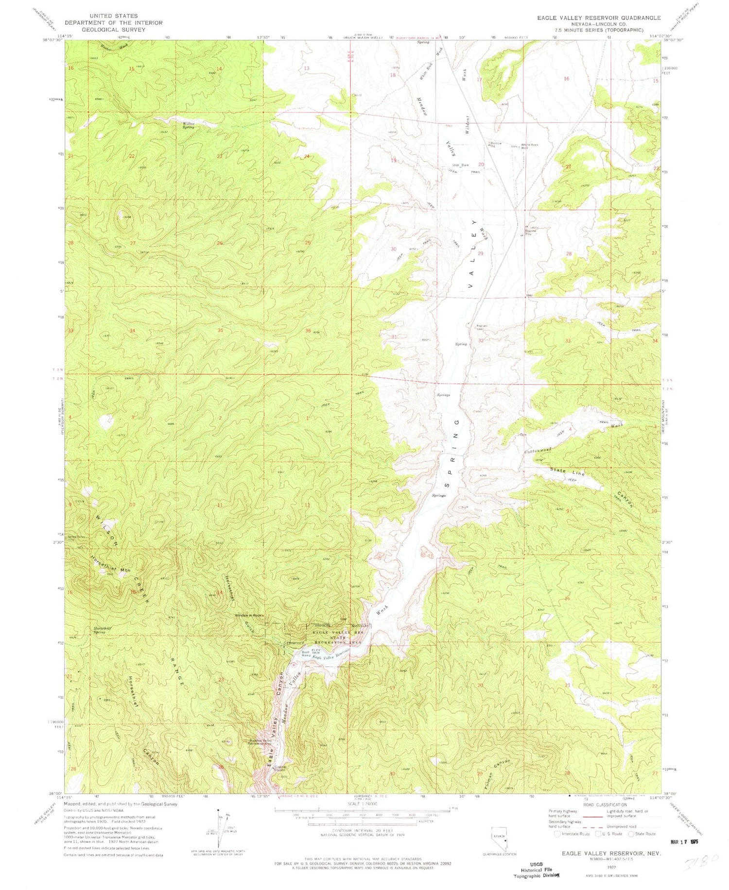 Classic USGS Eagle Valley Reservoir Nevada 7.5'x7.5' Topo Map Image