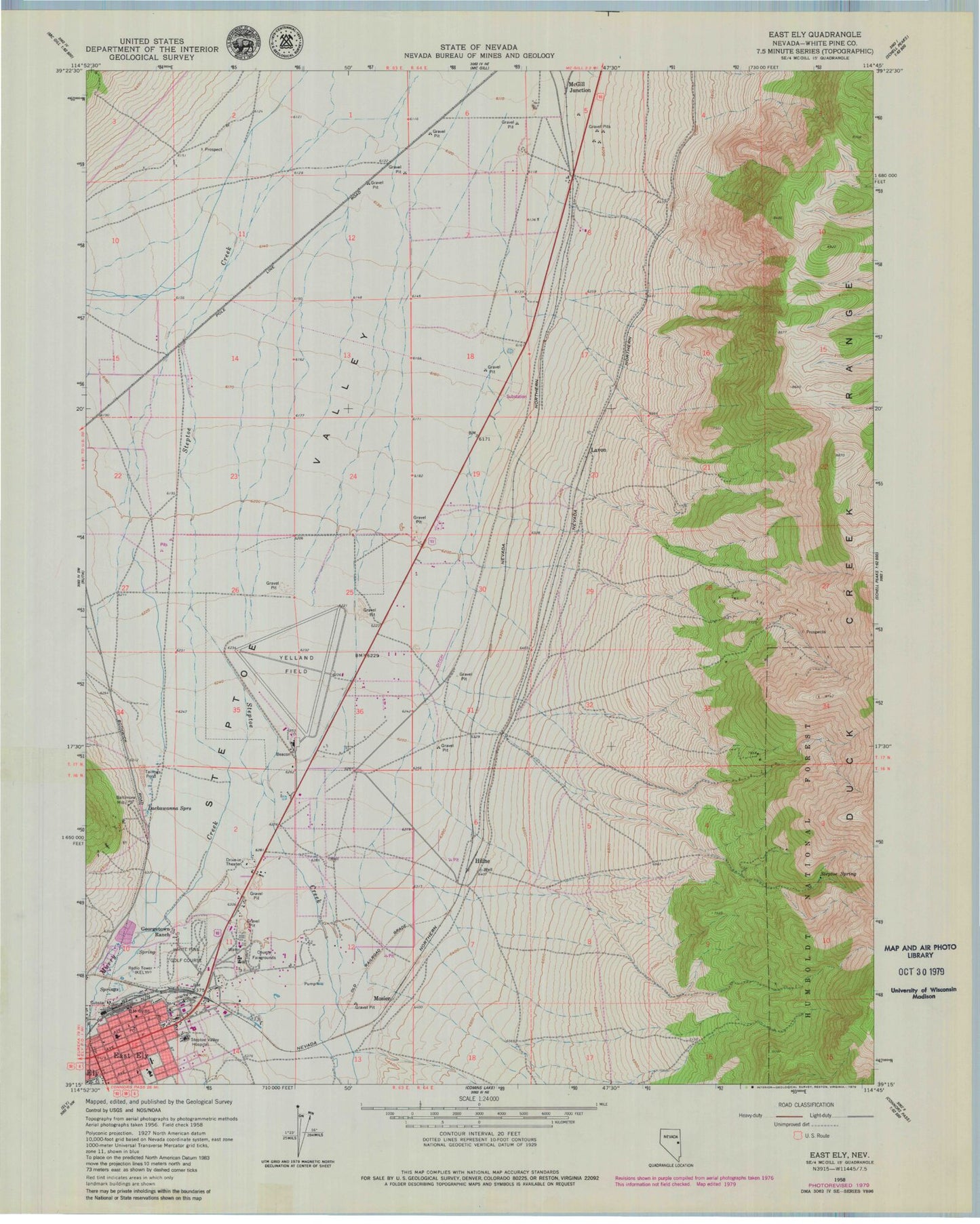 Classic USGS East Ely Nevada 7.5'x7.5' Topo Map Image