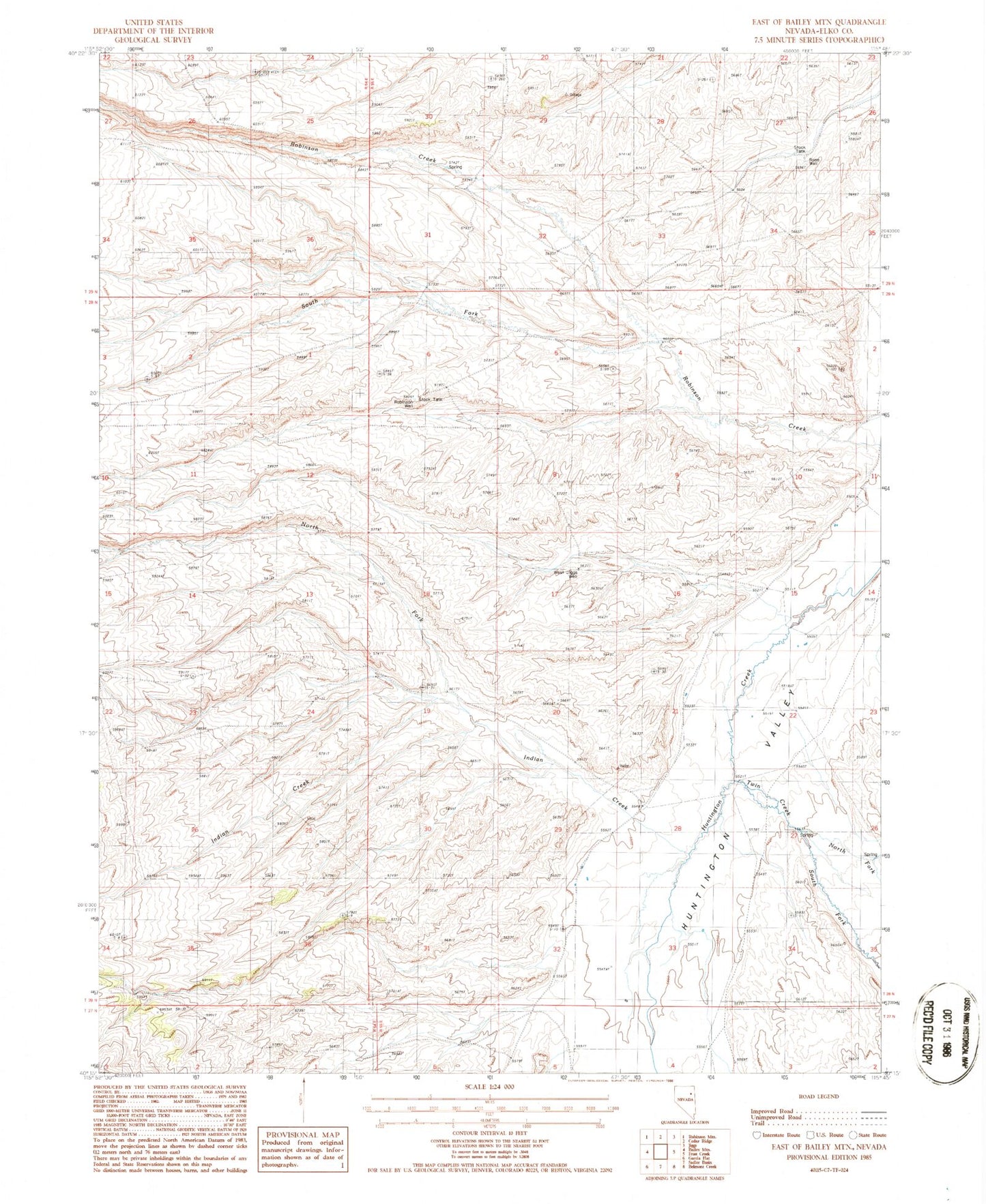 Classic USGS East of Bailey Mountain Nevada 7.5'x7.5' Topo Map Image