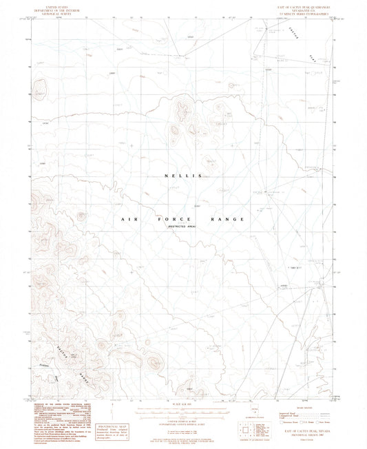Classic USGS East of Cactus Peak Nevada 7.5'x7.5' Topo Map Image