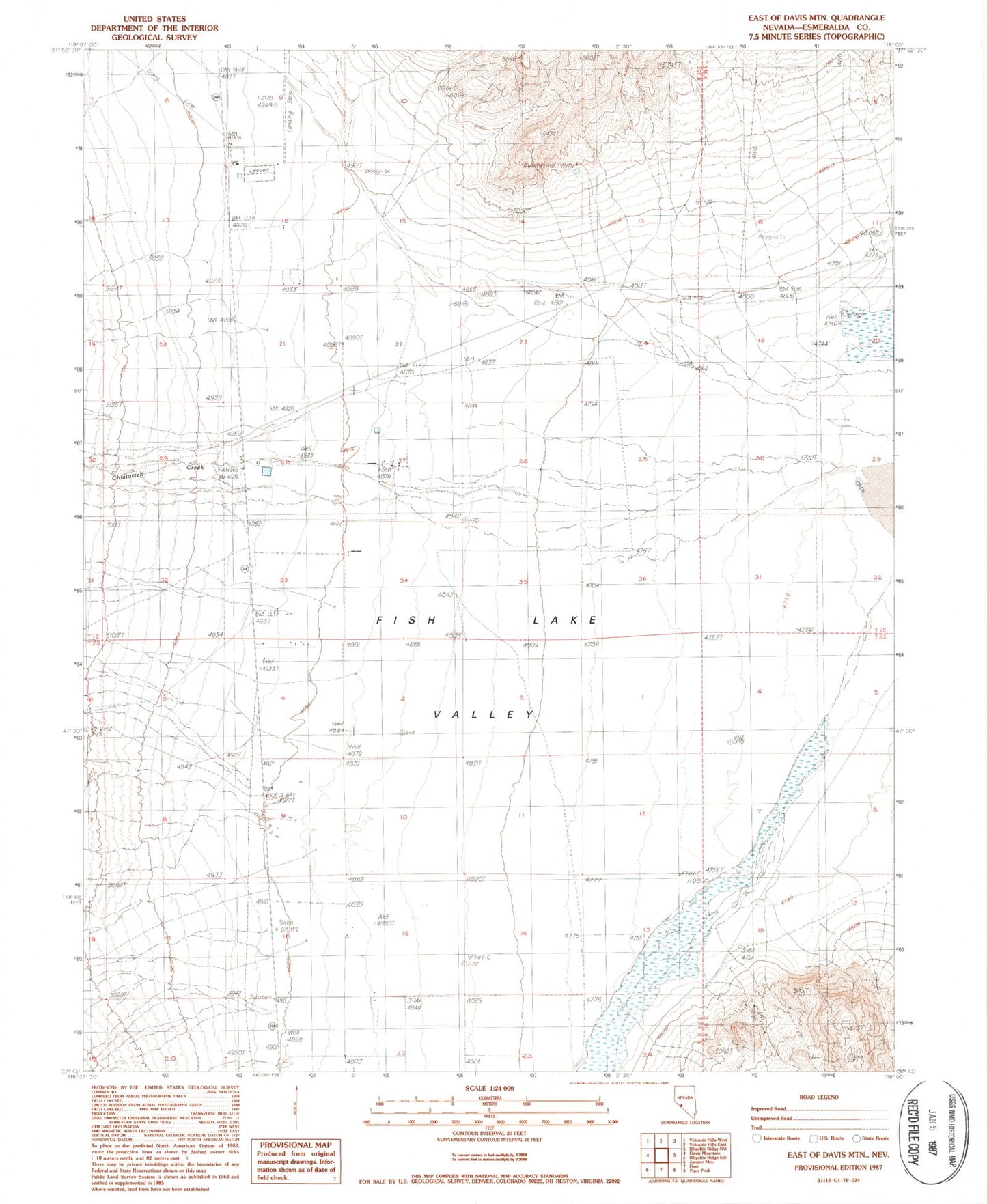 Classic USGS East of Davis Mountain Nevada 7.5'x7.5' Topo Map Image