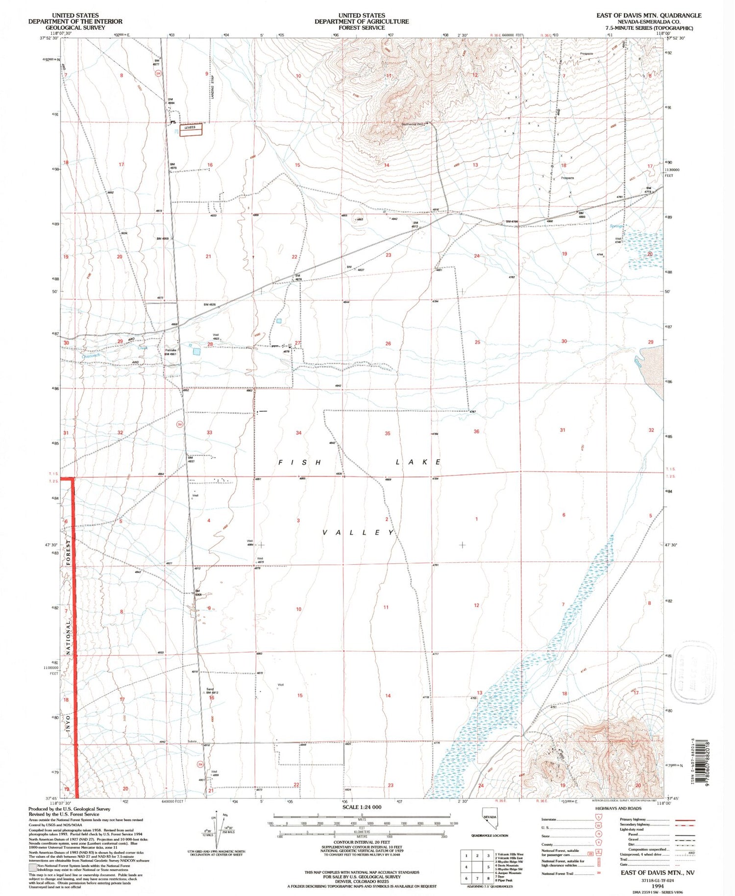 Classic USGS East of Davis Mountain Nevada 7.5'x7.5' Topo Map Image