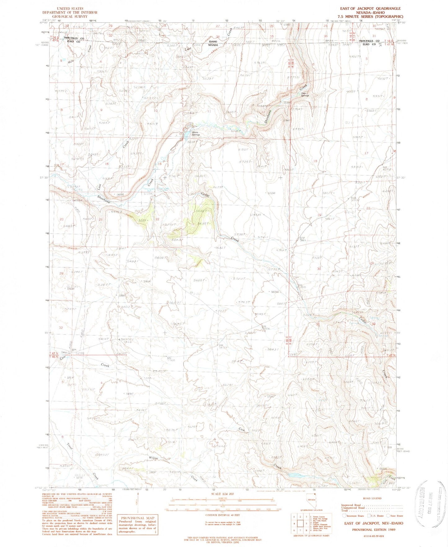 Classic USGS East of Jackpot Nevada 7.5'x7.5' Topo Map Image