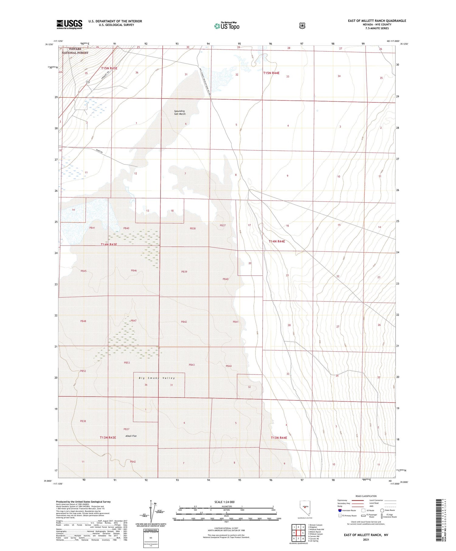 East of Millett Ranch Nevada US Topo Map Image