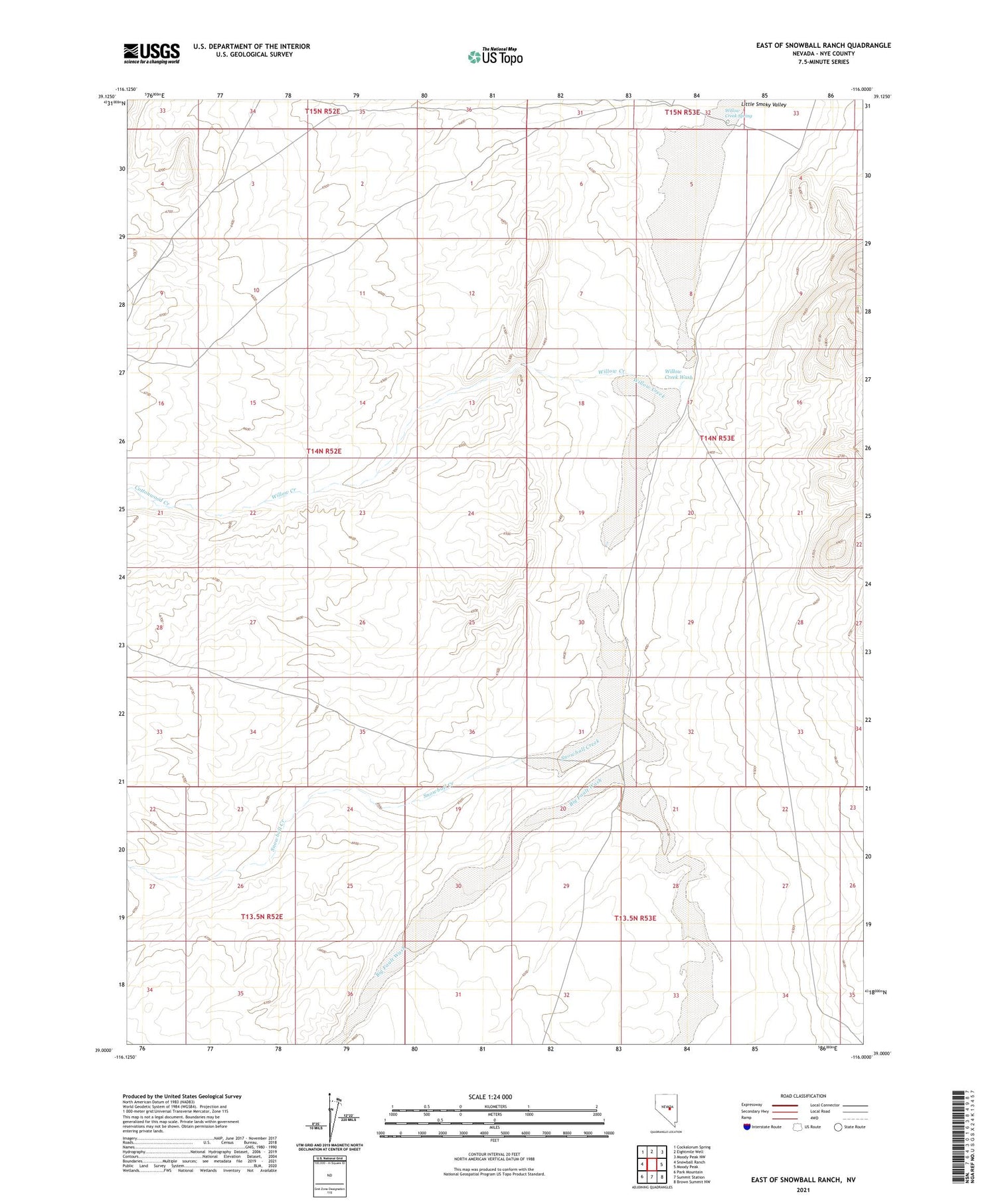 East of Snowball Ranch Nevada US Topo Map Image