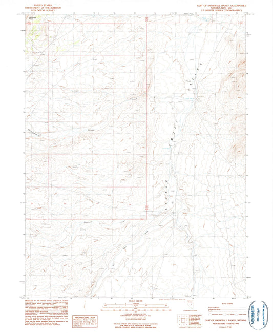 Classic USGS East of Snowball Ranch Nevada 7.5'x7.5' Topo Map Image