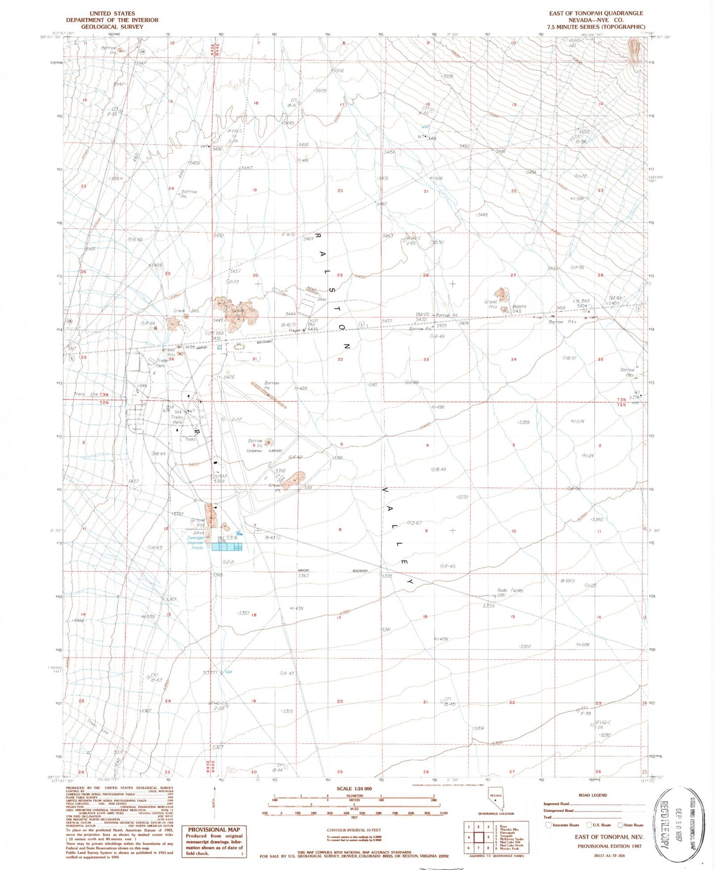 Classic USGS East of Tonopah Nevada 7.5'x7.5' Topo Map Image