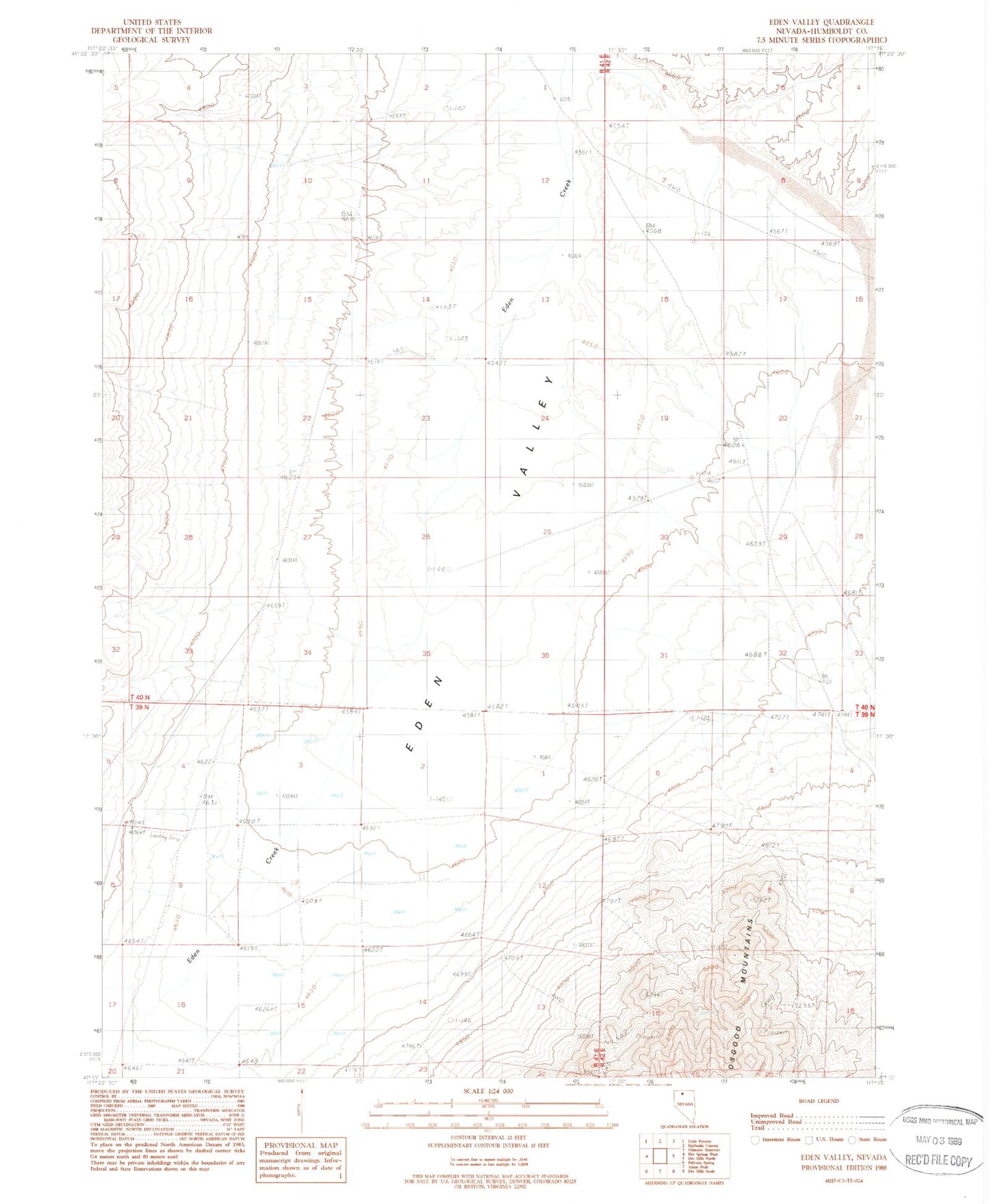 Classic USGS Eden Valley Nevada 7.5'x7.5' Topo Map Image