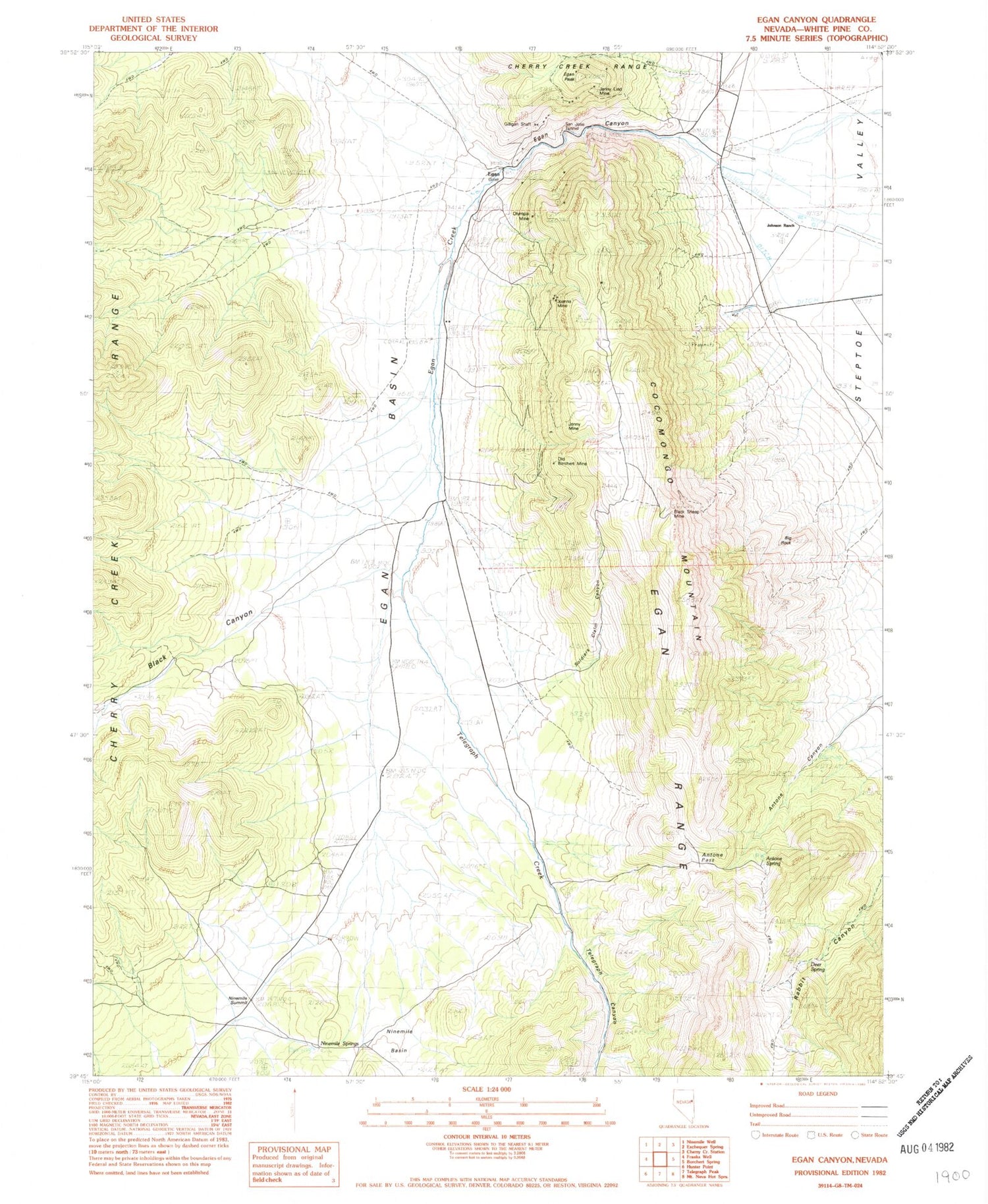 Classic USGS Egan Canyon Nevada 7.5'x7.5' Topo Map Image
