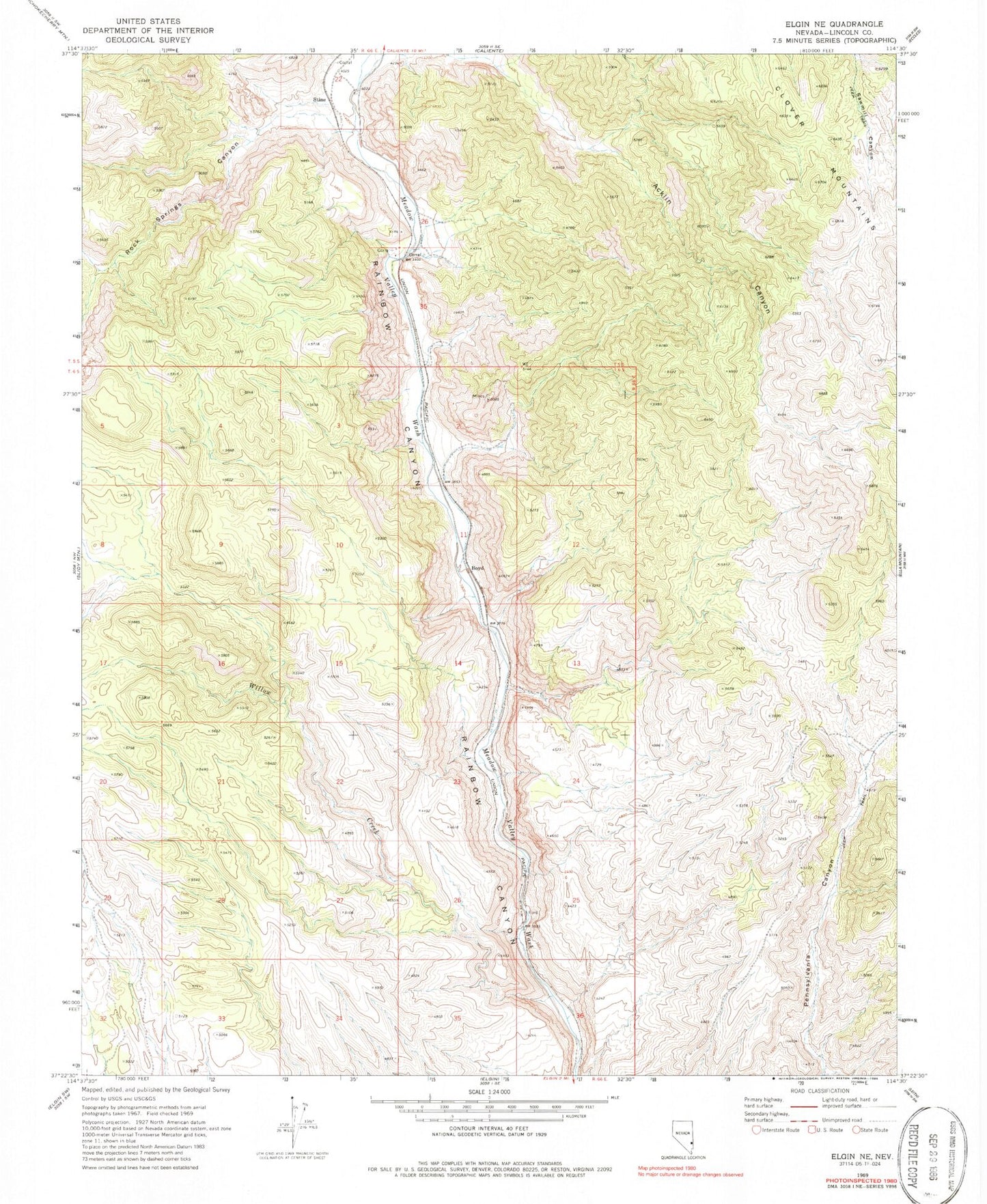Classic USGS Elgin NE Nevada 7.5'x7.5' Topo Map Image