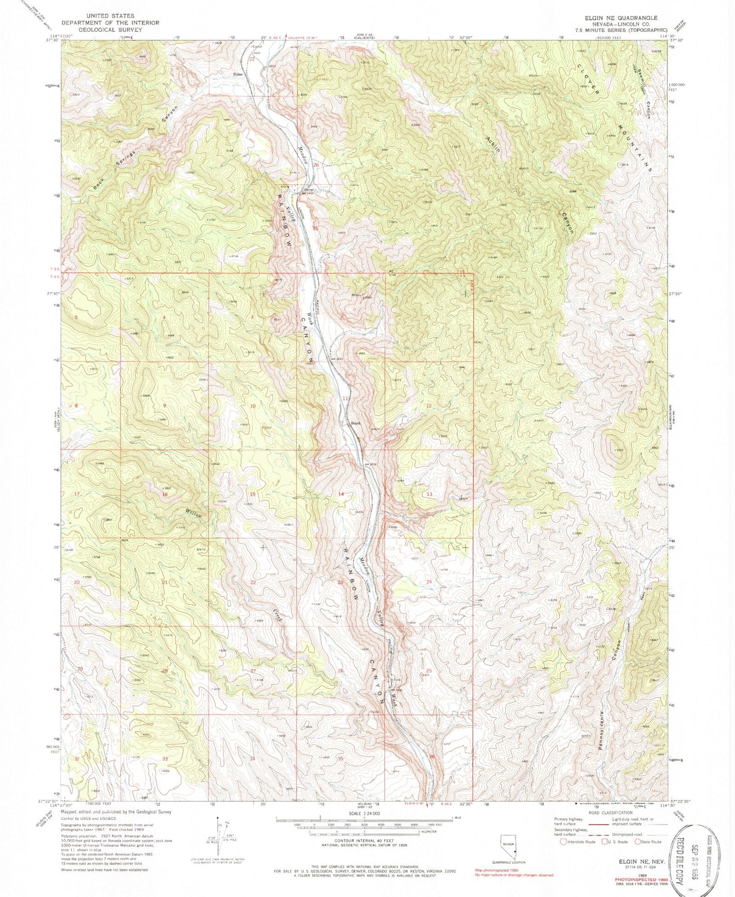 Classic USGS Elgin NE Nevada 7.5'x7.5' Topo Map Image