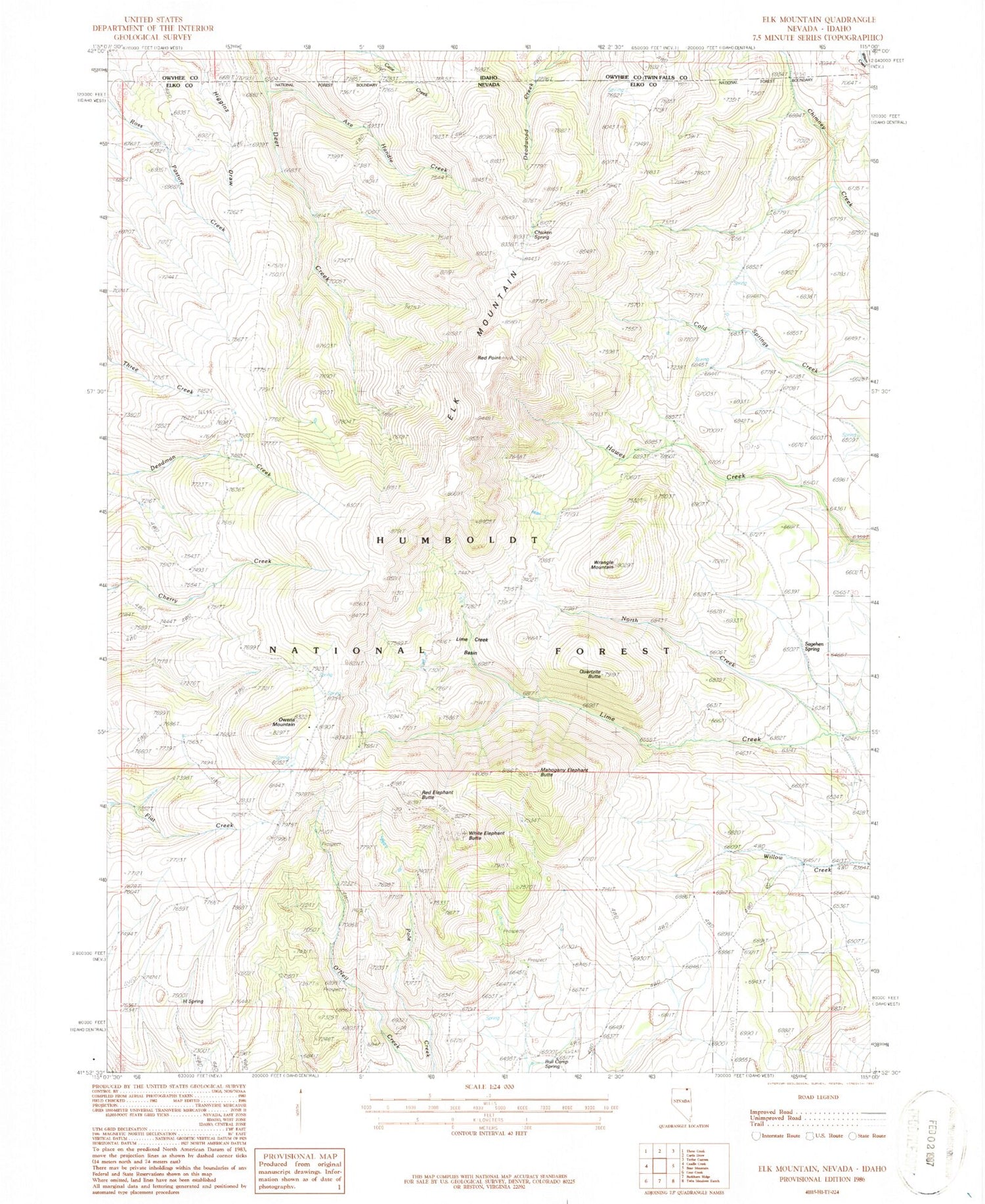 Classic USGS Elk Mountain Nevada 7.5'x7.5' Topo Map Image
