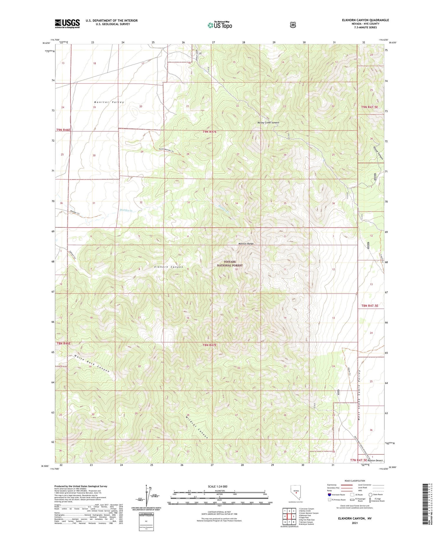 Elkhorn Canyon Nevada US Topo Map Image