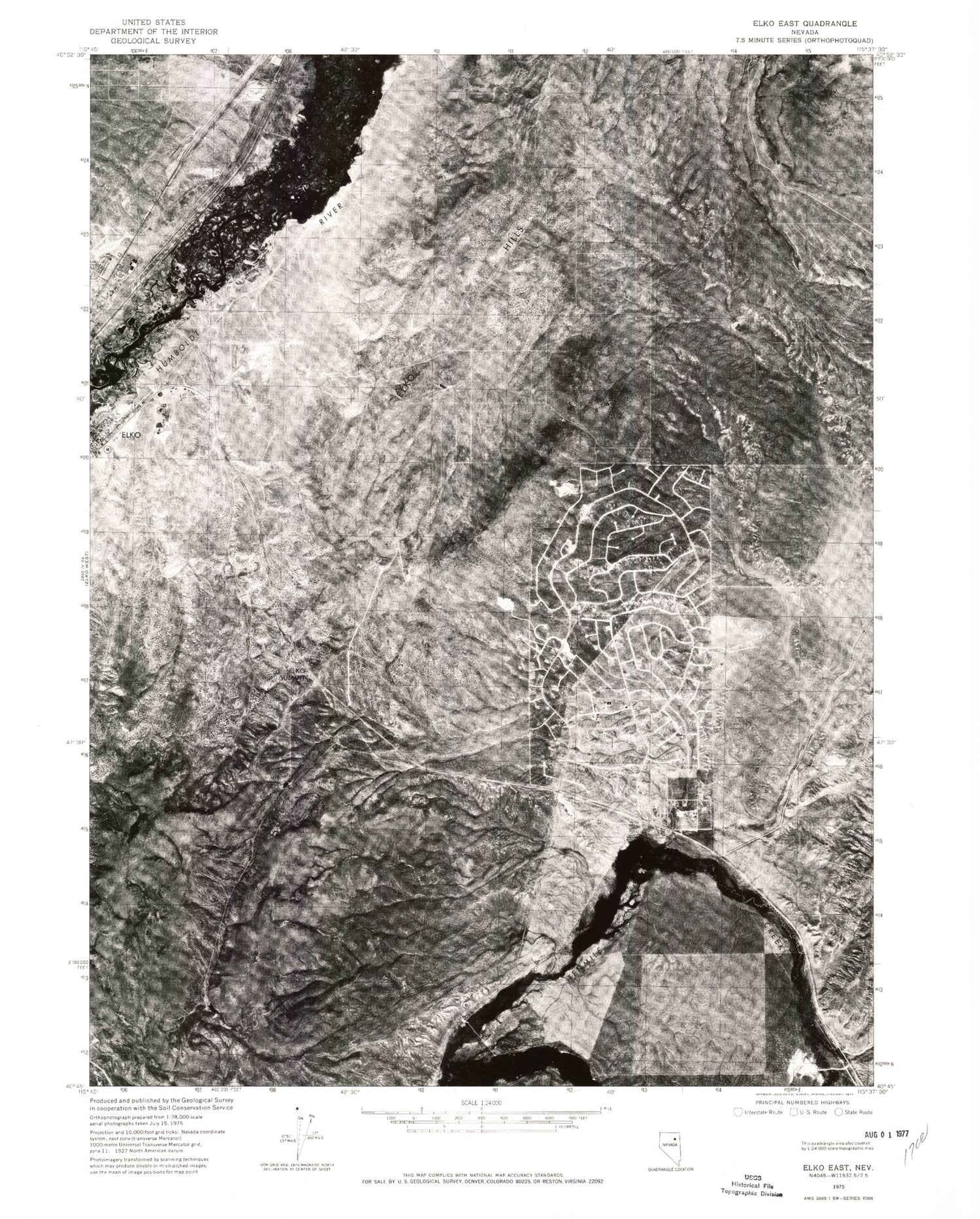 Classic USGS Elko East Nevada 7.5'x7.5' Topo Map Image