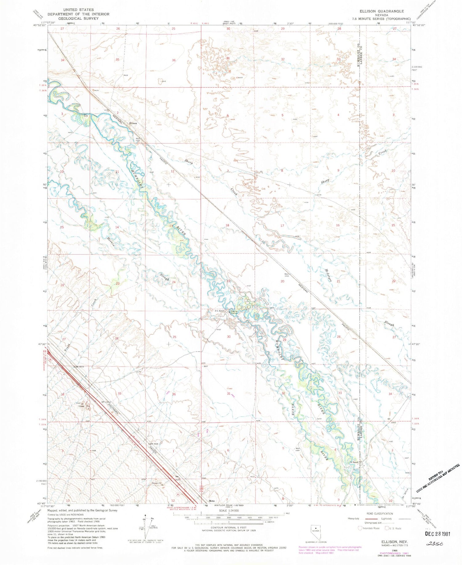 Classic USGS Ellison Nevada 7.5'x7.5' Topo Map Image