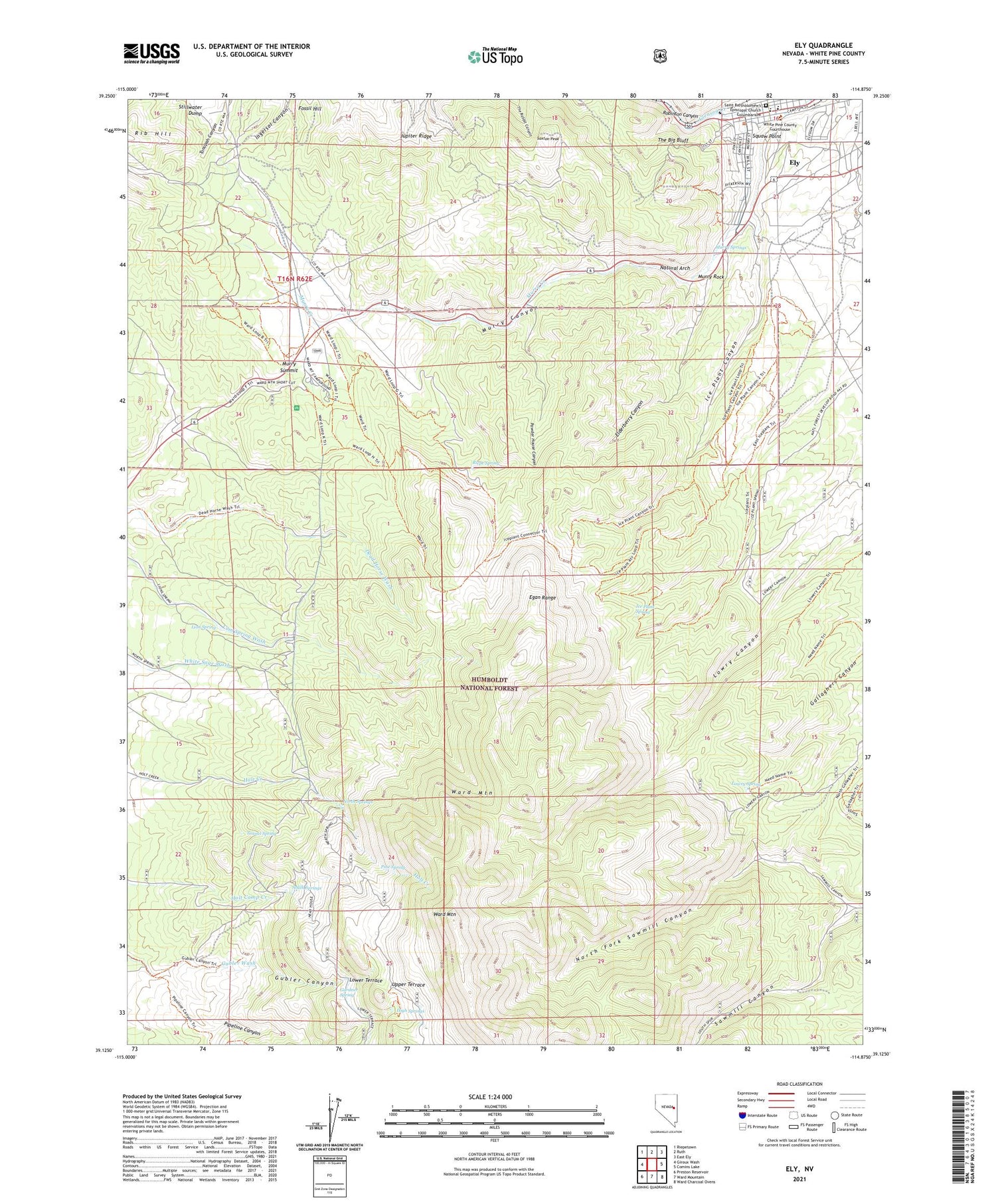 Ely Nevada US Topo Map Image