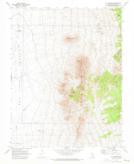 Classic USGS Ely Springs Nevada 7.5'x7.5' Topo Map Image
