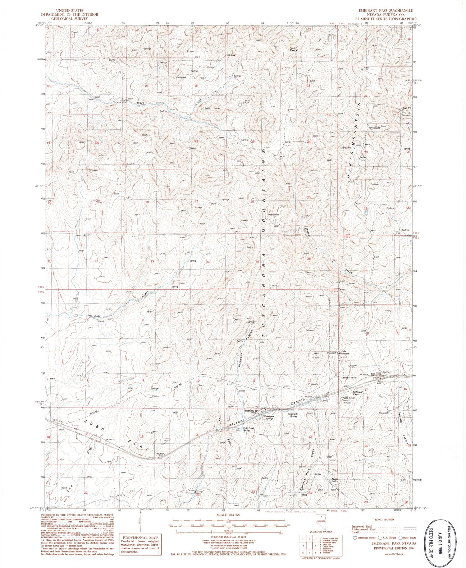 Classic USGS Emigrant Pass Nevada 7.5'x7.5' Topo Map Image