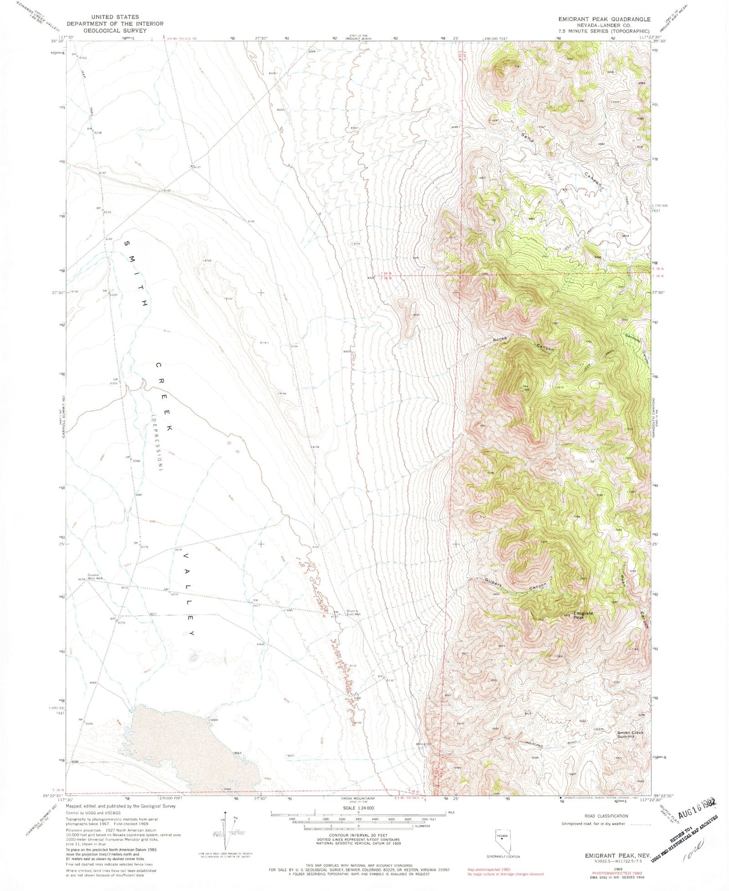 Classic USGS Emigrant Peak Nevada 7.5'x7.5' Topo Map Image